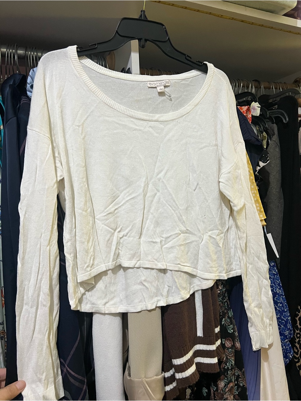 White Long-Sleeve Cropped Sweater